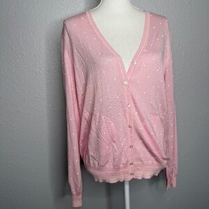 Escada Light pink & white‎ polk a dot Cardigan button up sweater -cp